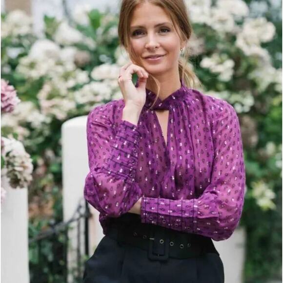 BA&SH Cabri Metallic Sheer Blouse Plum Purple Sz M {MM34} - Picture 1 of 9